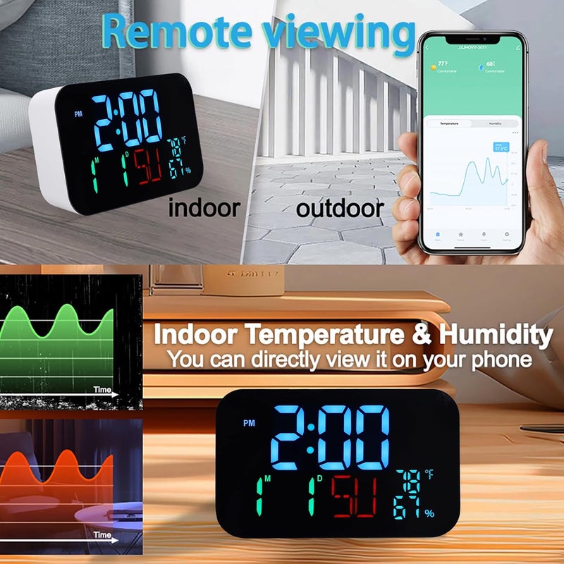 Luocute WiFi Smart Clock, Weather Station Alarm Date Day Large Display Brightness Adjustable Thermometer Humidity Digital Clock Compatible with Tuya Smart App, for Home Office (White Shell- Blue - Image 4